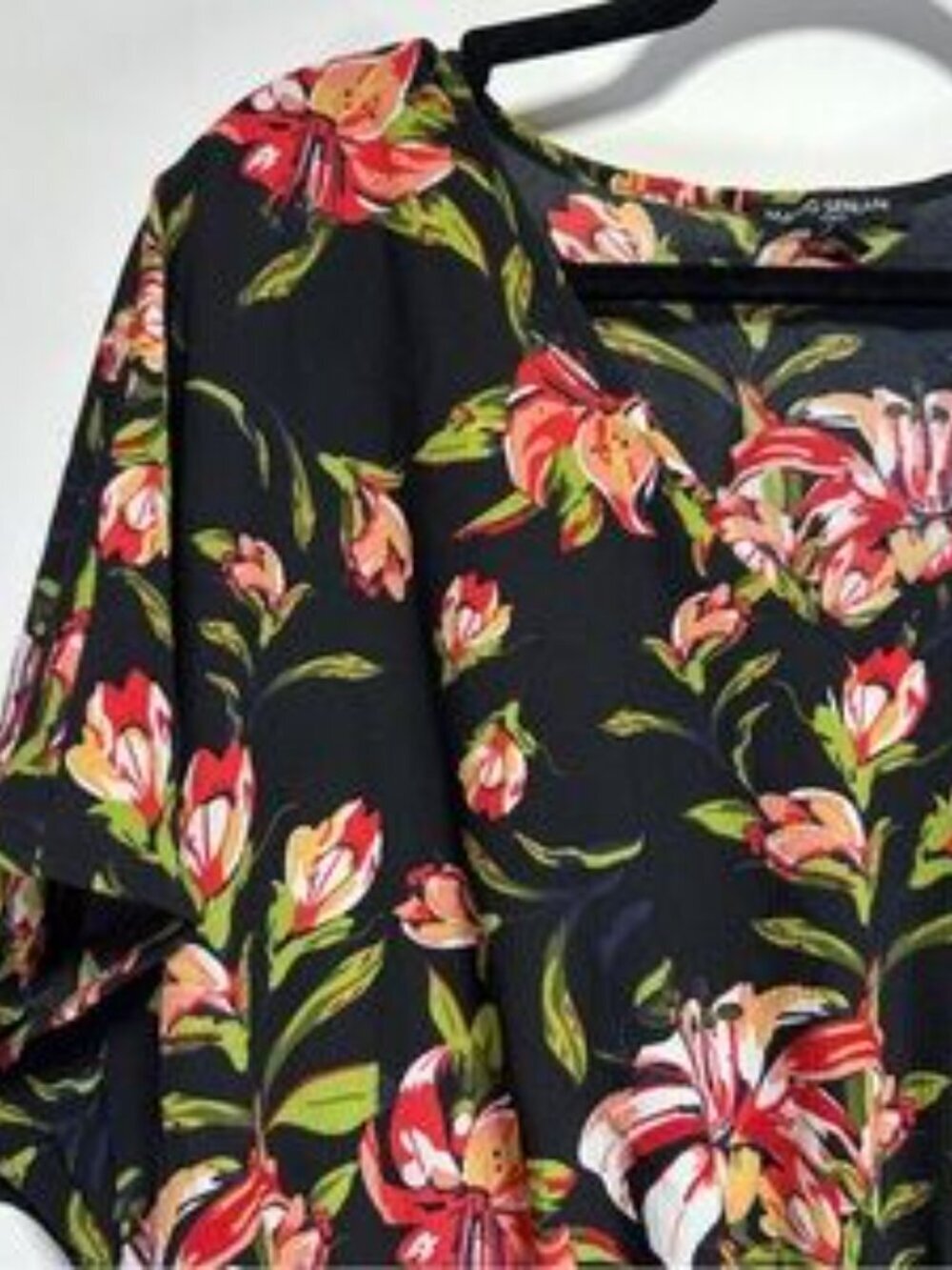 Mario Serrani 2 Pc Cover Up Set Large Floral Resort Dress Black Knit Tunic - Picture 7 of 8